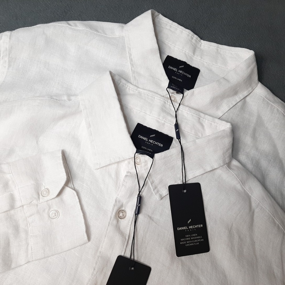 NEW Daniel Hechter Shirt Mens Extra Large White 100% LINEN Paris 2-PACK BUNDLE